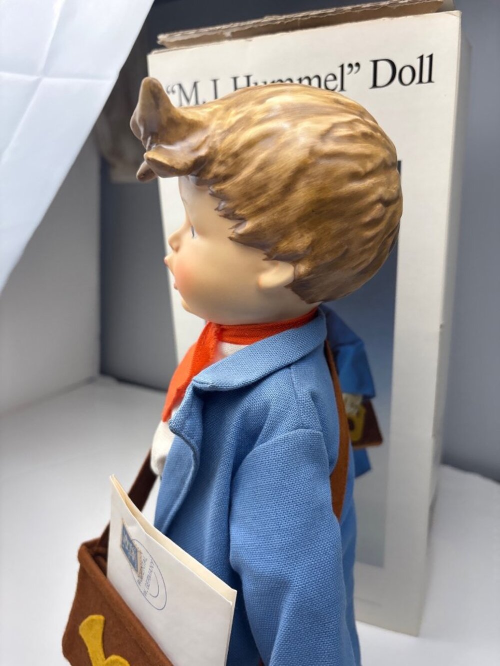 M.I. Hummel Postman Doll Porcelain Goebel Blue Outfit w/ Box Collectible 16" - Picture 3 of 16
